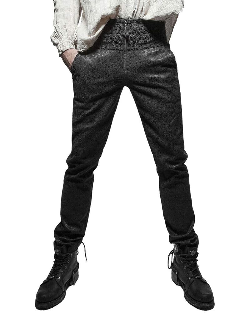 Mens Tailored Trousers Pants Black Damask Gothic Steampunk